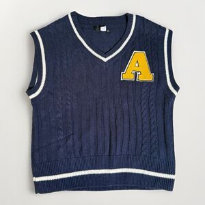 Divided Cable Knit Sweater Vest Womens S Varsity Letterman Navy Blue Sleeveless